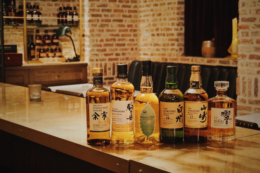 line up of Japanese whiskies